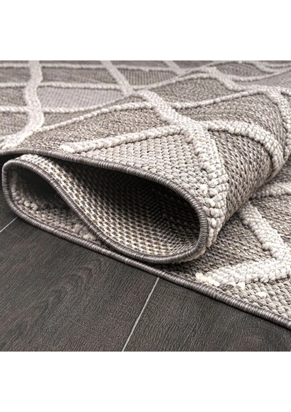 Willy Geometrik Gri Polyester Kaydırmaz Tabanlı Makine Halısı modelleri