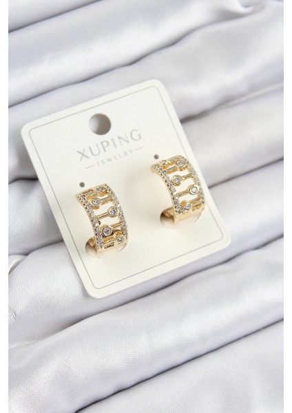 Xuping Zirkon Taşlı Çit Halka Model Gold Renk Kadın Küpe