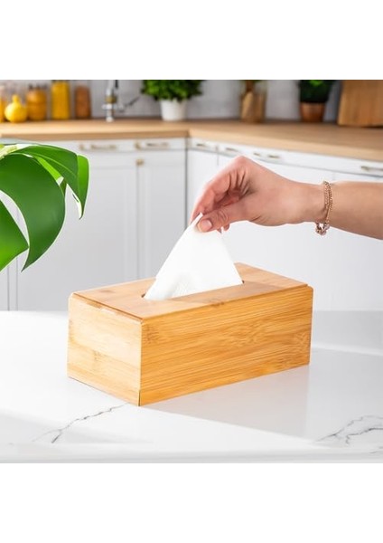0006 Bambu Peçetelik Ahşap Dekoratif Peçetelik Masaüstü Peçetelik Peçete Düzenleyici Peçete Kutusu