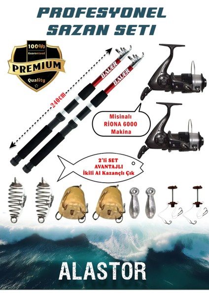 Profosyonel 2'li Sazan Olta Takımı 2 Adet Kamış 2 Adet Makine Sazan Olta Seti Makineli