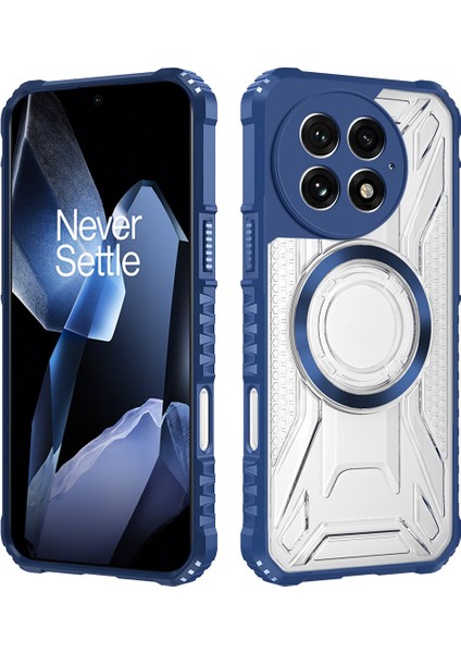 Case For Oneplus 13 Için Manyetik Halkalı Şeffaf Akrilik Darbeye Dayanıklı Koruyucu Kılıf-Mavi (Yurt Dışından)