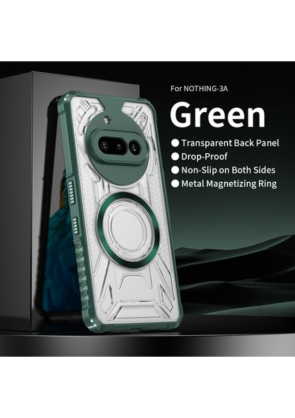 Case For Nothing Phone 3A Pro Için Manyetik Halkalı Şeffaf Akrilik Darbeye Dayanıklı Koruyucu Kılıf-Yeşili (Yurt Dışından)