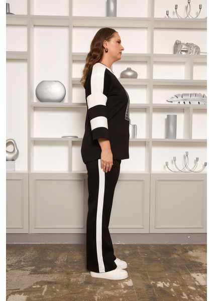 Şerit Detaylı Büyük Beden Eşofman Takımı Siyah modelleri