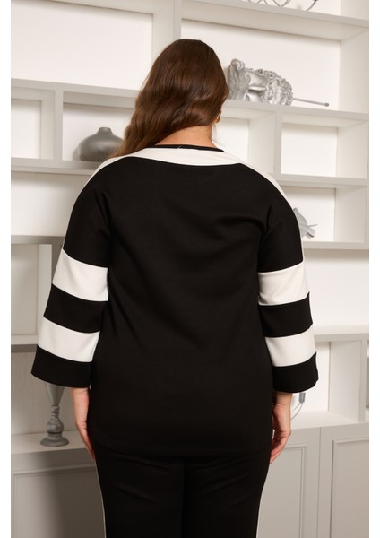 Şerit Detaylı Büyük Beden Eşofman Takımı Siyah
