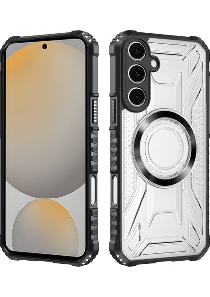 Case For Samsung Galaxy S24 Fe Için Manyetik Halkalı Şeffaf Akrilik Darbeye Dayanıklı Koruyucu Kılıf-Siyah (Yurt Dışından)