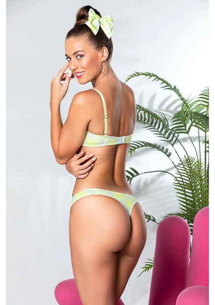 Ekose Desenli, Hafif Destekli, Sütyen ve Slip Külot Takım Sarı (TRK32081) fiyatları