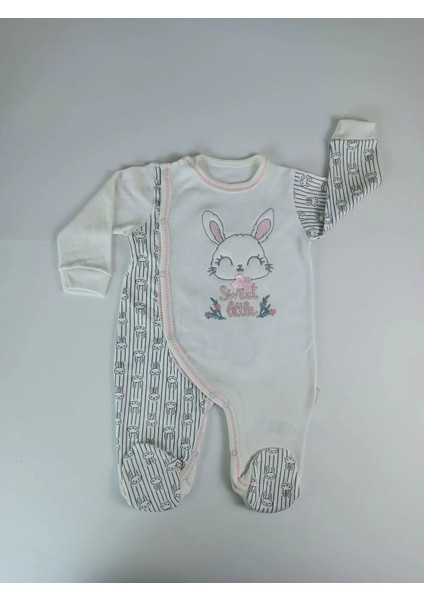 0-3 3-6 Ay Minik Tavşan Nakışlı Boydan Çıtçıt Kapamalı Kız Erkek Bebek Tulumu Ekru fiyatları