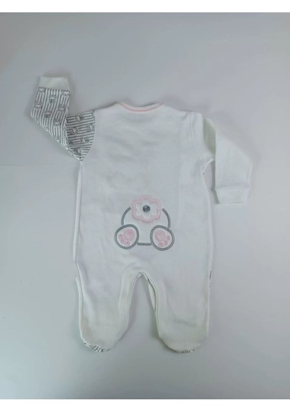 0-3 3-6 Ay Minik Tavşan Nakışlı Boydan Çıtçıt Kapamalı Kız Erkek Bebek Tulumu Ekru modelleri