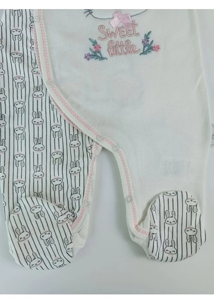 0-3 3-6 Ay Minik Tavşan Nakışlı Boydan Çıtçıt Kapamalı Kız Erkek Bebek Tulumu Ekru indirimleri