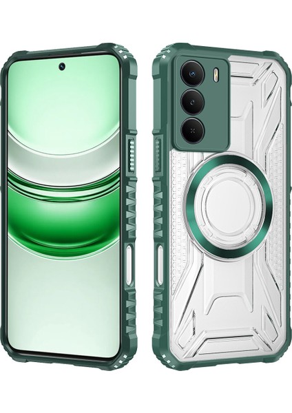 Case For Realme 14X Için Manyetik Halkalı Şeffaf Akrilik Darbeye Dayanıklı Koruyucu Kılıf-Yeşili (Yurt Dışından)