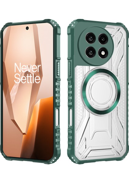 Case For Oneplus 13R Için Manyetik Halkalı Şeffaf Akrilik Darbeye Dayanıklı Koruyucu Kılıf-Yeşili (Yurt Dışından)