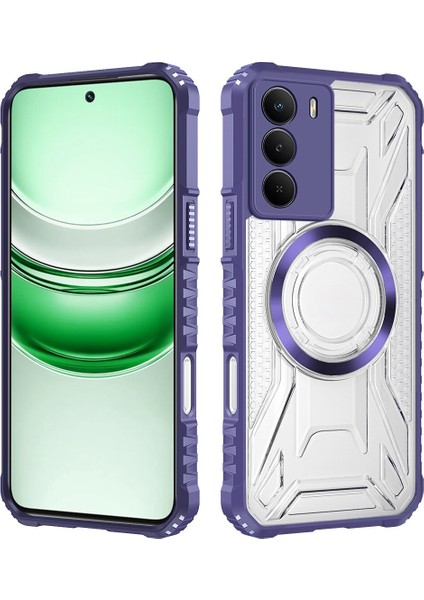 Case For Realme 14X Için Manyetik Halkalı Şeffaf Akrilik Darbeye Dayanıklı Koruyucu Kılıf-Mor (Yurt Dışından)