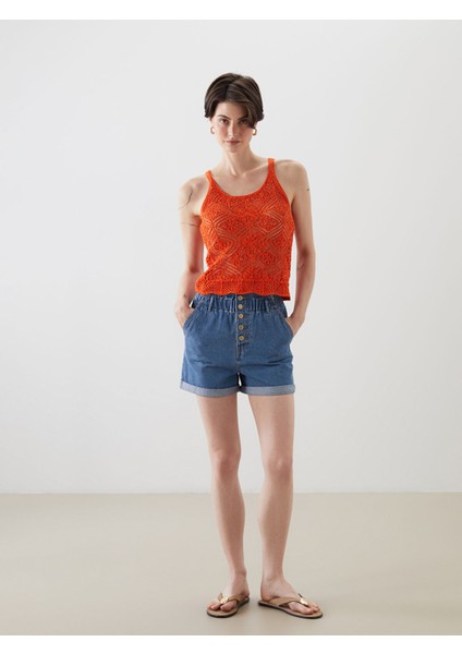 Yeni Sezon Beli Lastikli Kadın Jean Şort