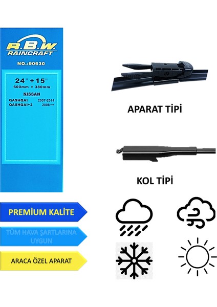 Nissan Qashqai (2007-2013) Ön Silecek Süpürgesi 600MM + 380MM fiyatları