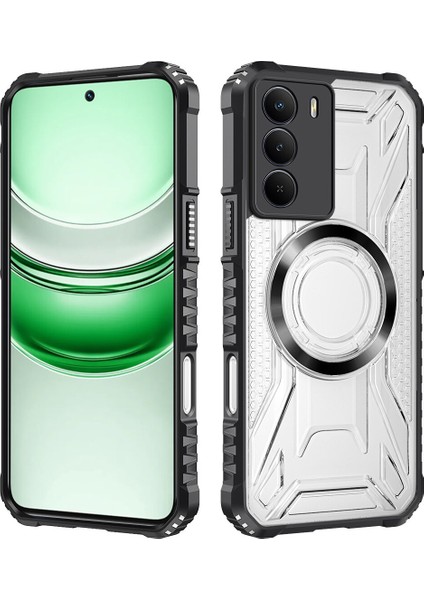 Case For Realme 14X Için Manyetik Halkalı Şeffaf Akrilik Darbeye Dayanıklı Koruyucu Kılıf-Siyah (Yurt Dışından)