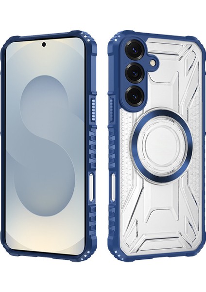 Case For Samsung Galaxy S25 Için Manyetik Halkalı Şeffaf Akrilik Darbeye Dayanıklı Koruyucu Kılıf-Mavi (Yurt Dışından)