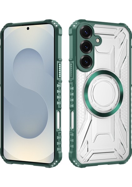 Case For Samsung Galaxy S25 Için Manyetik Halkalı Şeffaf Akrilik Darbeye Dayanıklı Koruyucu Kılıf-Yeşili (Yurt Dışından)