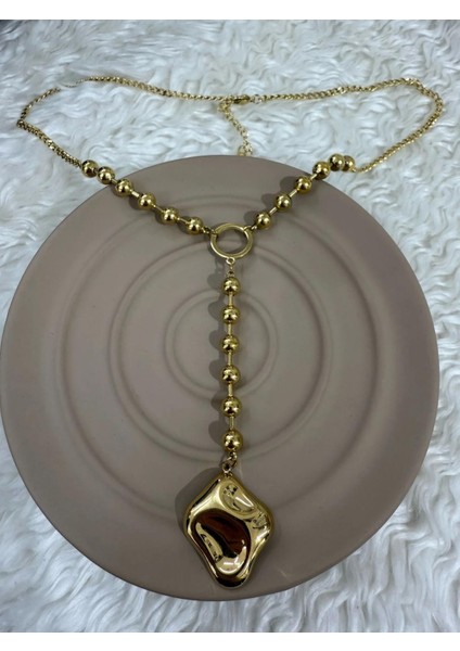 Kadın Çelik Gold Boncuklu Kolye