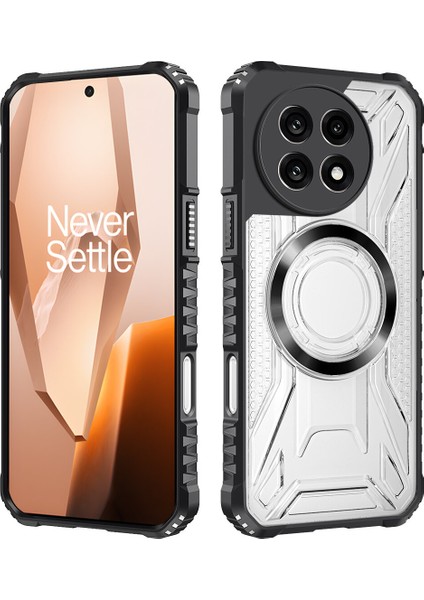 Case For Oneplus 13R Için Manyetik Halkalı Şeffaf Akrilik Darbeye Dayanıklı Koruyucu Kılıf-Siyah (Yurt Dışından)