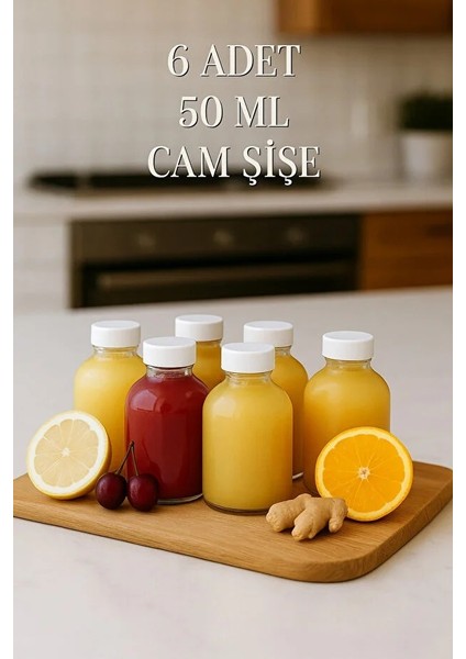 6 Adet Cam 50 ml Mini Shot Ginger Detox Şişe Plastik Sızdırmaz Kapaklı Kolonya Koku Süs Küçük Şişe