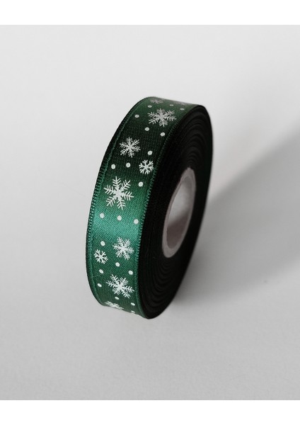 Yılbaşı Temalı Saten Kurdele, Beyaz Kar Desenli Hediye Paketleme Şeridi, Yeşil, 2 Cm x 20M fiyatları