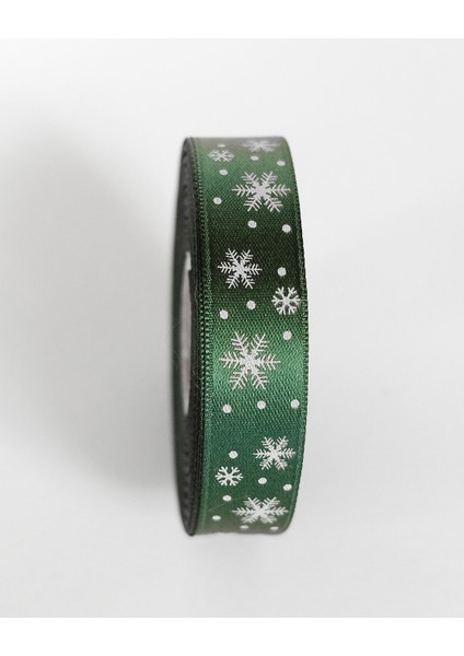 Yılbaşı Temalı Saten Kurdele, Beyaz Kar Desenli Hediye Paketleme Şeridi, Yeşil, 2 Cm x 20M modelleri