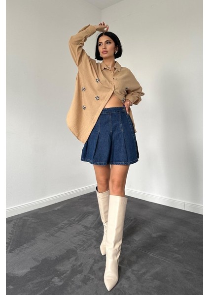 Bej Taş Işlemeli Gömlek indirimleri