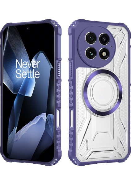 Case For Oneplus 13 Için Manyetik Halkalı Şeffaf Akrilik Darbeye Dayanıklı Koruyucu Kılıf-Mor (Yurt Dışından)