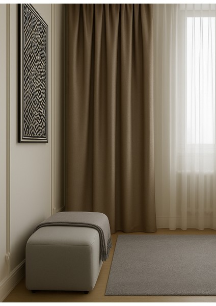 Düz Parlak Saten Fon Perde - Sütlü Kahve - Pilesiz Düz Dikim - STN5145