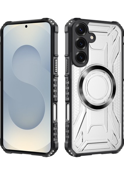 Case For Samsung Galaxy S25 Için Manyetik Halkalı Şeffaf Akrilik Darbeye Dayanıklı Koruyucu Kılıf-Siyah (Yurt Dışından)