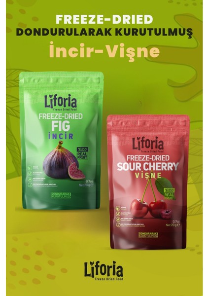 2’li Dondurularak Kurutulmuş Kuru Meyve - Sağlıklı Atıştırmalık - Incir ve Vişne Kurusu Freeze Dried