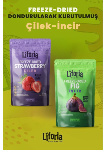 2’li Dondurularak Kurutulmuş Kuru Meyve - Sağlıklı Atıştırmalık - Çilek ve Incir Kurusu Freeze Dried