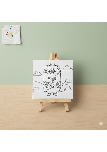 Çocuklar Için Muz Yiyen Minion Eğlenceli Eğitici Tuval Boyama Seti modelleri
