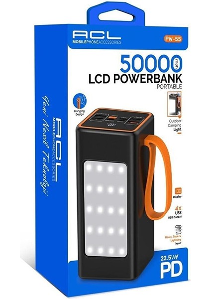 Pw-55 LCD Göstergeli LED Aydınlatmalı 50.000 Mah 22.5W Taşınabilir Şarj Aleti fiyatları