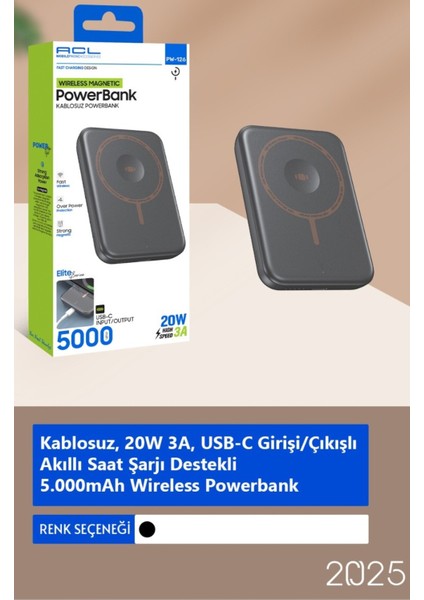 PW-126 Kablosuz 20W 3A , Akıllı Saat Şarjı Destekli 5.000MAH Wireless Powerbank fiyatları