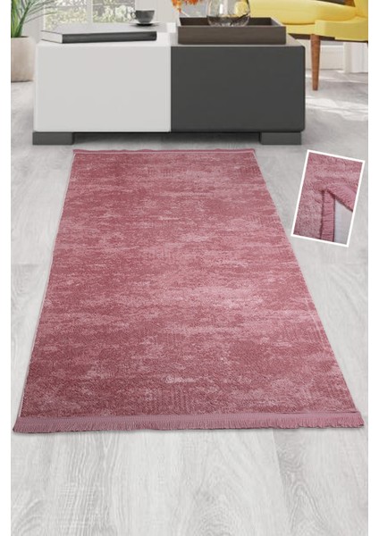 Pembe Spor Saçaklı Kaymaz Taban Makinede Yıkanabilir Halı ve Yolluk