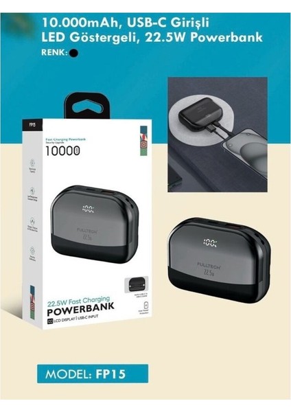 FP15 - 10000MAH 22.5W Hızlı Şarj Usb-C Giriş LCD Gösterge Taşınabilir Powerbank Güç Bankası modelleri