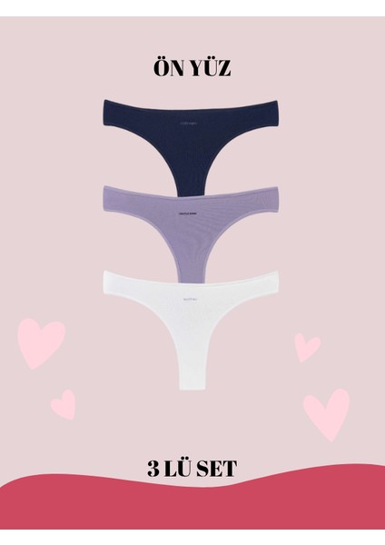 Brazilian Takım Lacivert, Lila ve Beyaz 3'lü Set % 92 Pamuk % 8 Elastan Zarafet ve Konfor Organik Özel Seri Vücuda Tam Oturan Rahat Kalıp