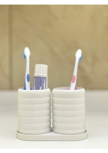 Modern Banyo Düzenleyici V2 - Diş Fırçalık Seti - Ikili Set - Beyaz - 10CM