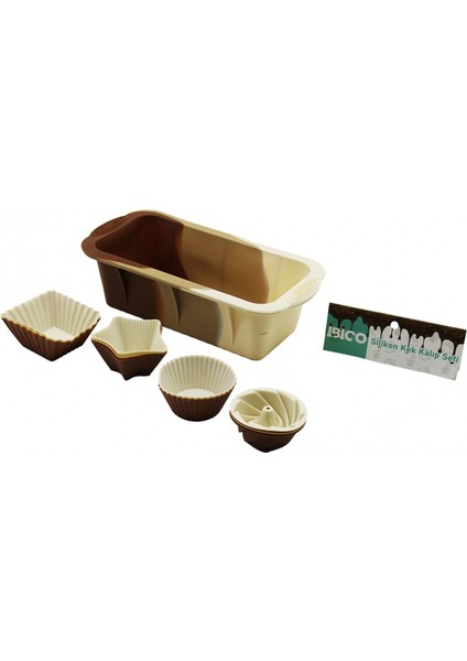 13PCS Silikon Muffin - Baton Kek Kalıp Set BATON=11.5X25CM 3er Rüzgar Gülü - Yuvarlak - Yıldız - D.gen (4887)