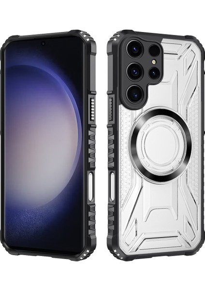 Case For Samsung Galaxy S23 Ultra Için Manyetik Halkalı Şeffaf Akrilik Darbeye Dayanıklı Koruyucu Kılıf-Siyah (Yurt Dışından)