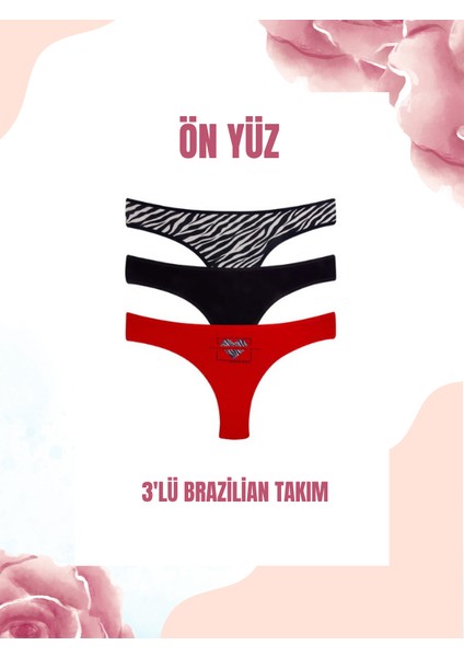 3’lü Brazilian Takım – Siyah ve Kırmızı Tonlarıyla Cesur ve Zarif Şıklığı Kumaş % 92 Pamuk % 8 Elastan Uzun Ömürlü Organik