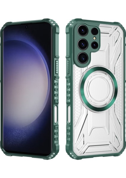 Case For Samsung Galaxy S23 Ultra Için Manyetik Halkalı Şeffaf Akrilik Darbeye Dayanıklı Koruyucu Kılıf-Yeşili (Yurt Dışından)