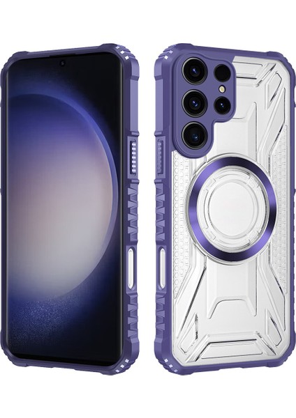 Case For Samsung Galaxy S23 Ultra Için Manyetik Halkalı Şeffaf Akrilik Darbeye Dayanıklı Koruyucu Kılıf-Mor (Yurt Dışından)