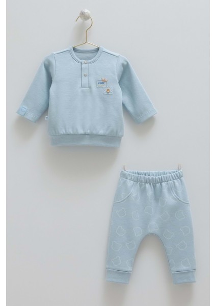 Very Cool Yaka Düğmeli Alt Üst Takım - Caramell - TKE1868 - Mavi - 6 - 9 Ay - TKE1868-MAVI-6 - 9 Ay Mavi