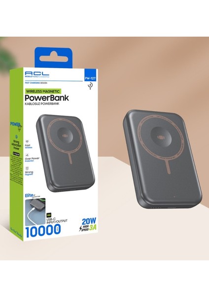 PW-127 Kablosuz 20W 3A, Akıllı Saat Şarjı Destekli 10.000MAH Wireless Powerbank