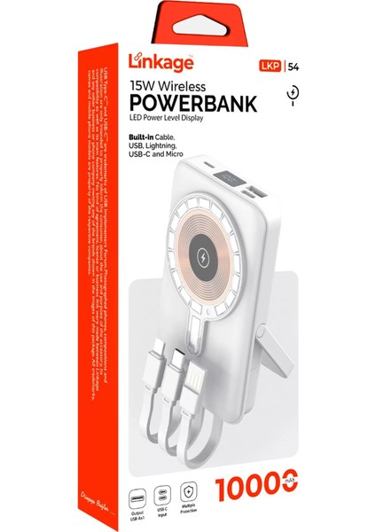 Lkp-54 - 10.000MAH Usb-A Usb-C Mikro Lightning Kablolu LED Göstergeli Powerbank fiyatları