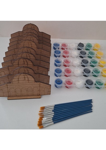 10 Mescidi Aksa Cami Maket Ahşap Boyama Dini Aktivite Okul Kurs Etkinlik 5 Boya 10 Fırça Hobi Seti