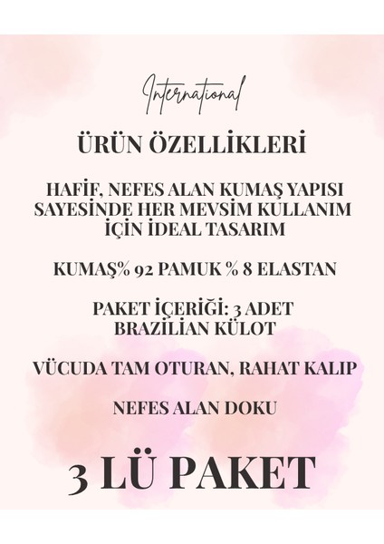 3’lü Brazilian Takım – Şıklık, Rahatlık ve Çekicilik Bir Arada Lacivert , Beyaz , Kırmızı Seti Kumaş % 92 Pamuk % 8 Elastan Organik Özel Seri modelleri