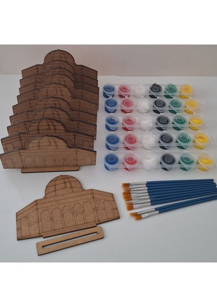 10 Mescidi Aksa Cami Maket Ahşap Boyama Dini Aktivite Okul Kurs Etkinlik 5 Boya 10 Fırça Hobi Seti